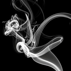 Swirling wisps of white smoke against a stark black backdrop
