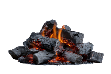 Burning charcoal pile