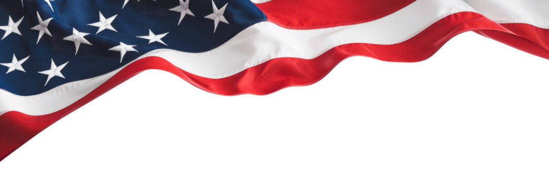 waving american flag on white background