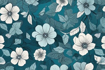 Floral pattern processed in a vivid turquoi