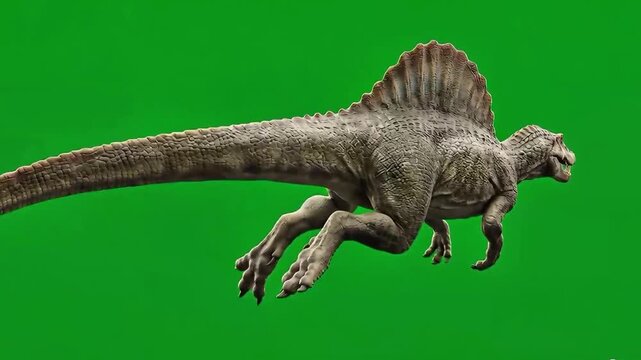 Spinosaurus swimming motion graphics against a green screen background