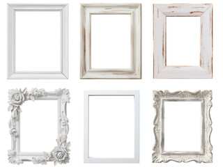 white picture frames collection isolated on white background