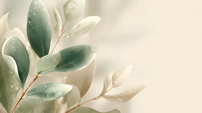 Natural skincare banner background in soft beige and sage green tones with copy space for text. Beauty banner background illustration.