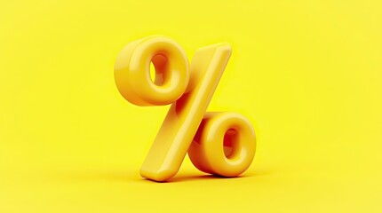 3D Yellow Percentage Symbol Icon on Minimal Background &ndash; Discount, Sale and Finance Concept