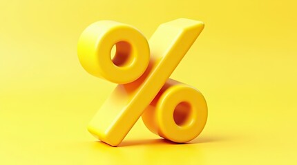 3D Yellow Percentage Symbol Icon on Minimal Background &ndash; Discount, Sale and Finance Concept