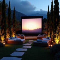 Outdoor movie night in garden