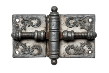 Ornate metal hinge with floral design