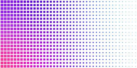 Neon pixel gradient bg. Blue, pink and purple gradient background. Abstract digital pattern with square elements grid. Vibrant cyber futuristic texture. Modern vector illustration.