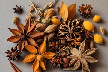 Dried flowers and star anise in an autumn