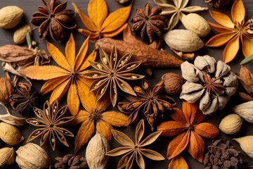 Dried flowers and star anise in an autumn