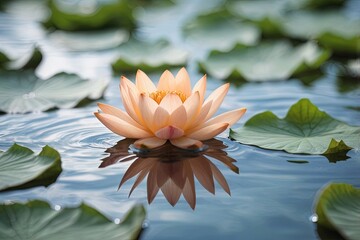 Blurry image of a peach lotus leaf on water