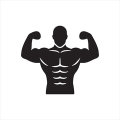 Fototapeta premium Powerful Muscular Bodybuilder Silhouette Posing with Biceps Showing Strength and Fitness on a White Background