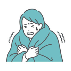 Obraz premium 寒気でガタガタ震える女性のイラスト