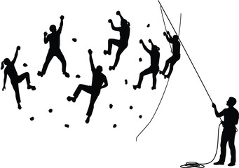 Rock Climbing and Rappelling Silhouettes Vector Illustration of Extreme Sport Activity