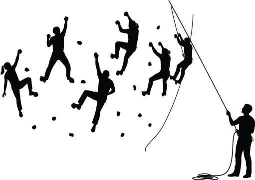 Rock Climbing and Rappelling Silhouettes Vector Illustration of Extreme Sport Activity