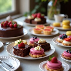 Assorted desserts on plates