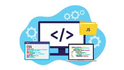 Web development coding on computer screen with CSS and JavaScript files.