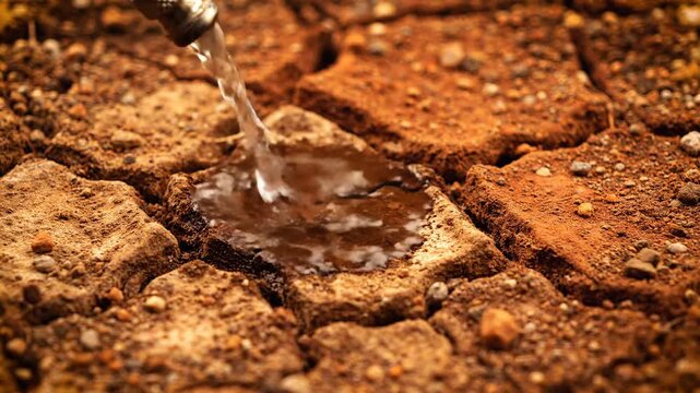 Cracked earth close-up shows drought, dry soil, texture, and desertification concept. Global warming and climate change impact.