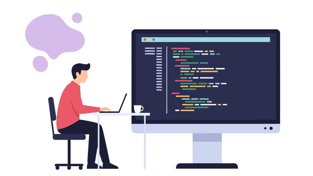 Programmer working on coding project on computer.