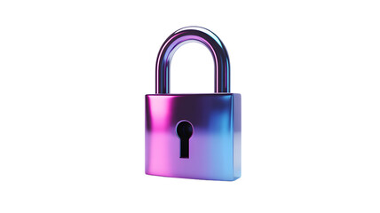 A shiny padlock with a vibrant purple and blue gradient on a black background