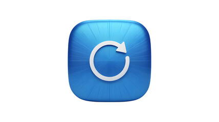 A blue icon with a white circular arrow on a black background