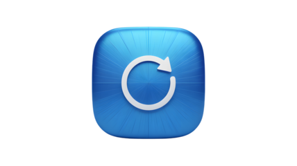 A blue icon with a white circular arrow on a black background