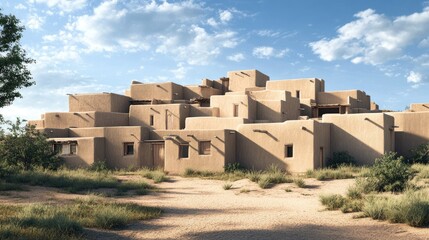 Pueblo-Style Architecture under a Sunny Sky