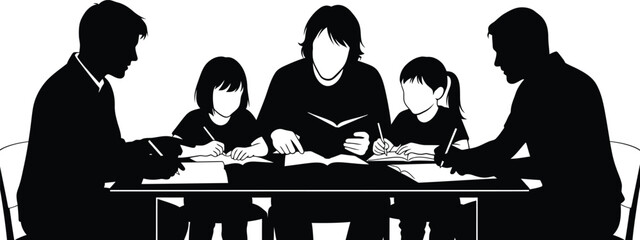 Group Study Session Silhouette Vector Illustration for Education and Homework