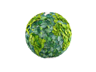 Green planet earth covered with lush leaves globe, Isolated, Png Transparent Background