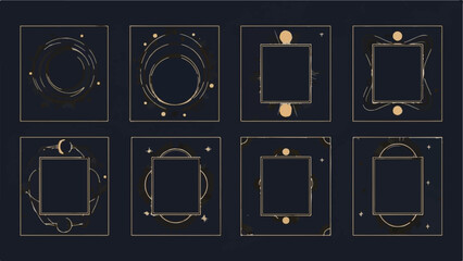 Set of Golden Minimalist Esoteric Line Art Frames and Geometric Borders Vector Collection