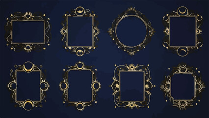 Set of Ornate Gold Decorative Frames with Celestial Moon and Star Motifs