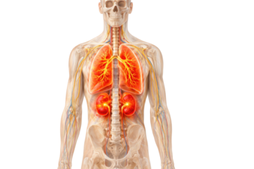 Human body anatomy showing lungs and kidneys inflammation pain medical illustration internal organs isolated on white background