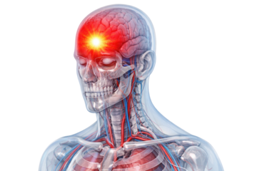 Human head brain inflammation pain with nervous system anatomy medical illustration health disease isolated on white background