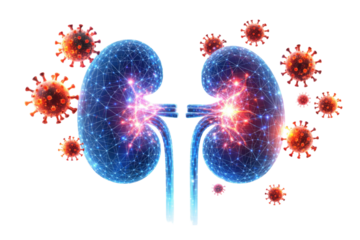 Human kidneys infection damage with viral particles medical anatomy illustration health disease science isolated on white background