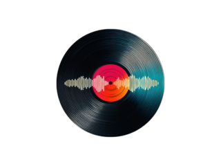 Black vinyl record with colorful soundwave music audio, Isolated, Png Transparent Background