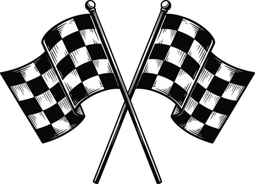 Crossed checkered flags waving in the air