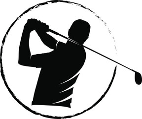 Dynamic Golfer Silhouette in Brush Stroke Circle