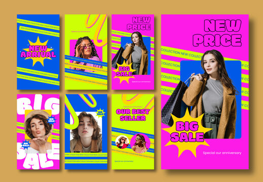 Bold Social Media Story Templates for Promotion and Sale