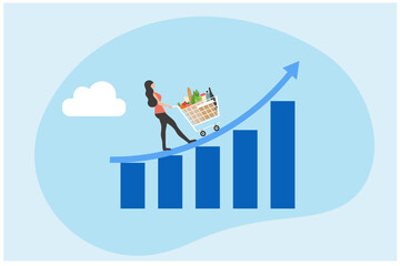 Food ncrease inflation. Collection of inflation, rising food cost, financial crisis. Vector illustration