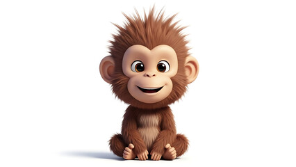 Obraz premium Adorable cartoon monkey sitting happily with a friendly smile on a white background