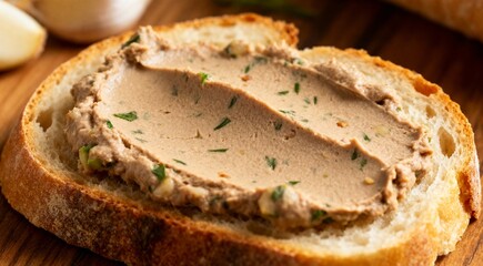 Bio organic pate with herbs and garlic, spread on bread