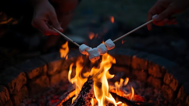 Enjoying marshmallows by the campfire