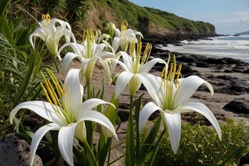 Hymenocallis littoralis growing along shore