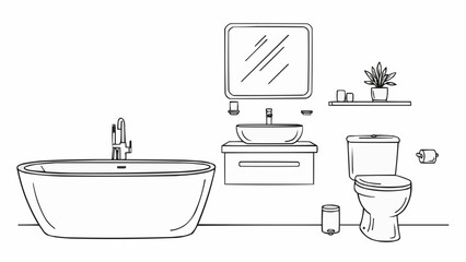Modern Bathroom Interior Design Sketch with Bathtub and Toilet.