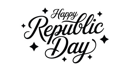 Happy republic day elegant hand lettering typography design with decorative stars for indian national celebration and patriotic greeting