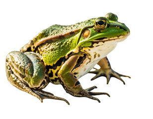Fototapeta premium A green frog sitting on a black background looking to the right