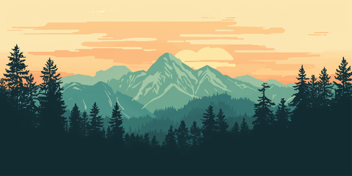 Sunrise and sunset over misty mountain landscape