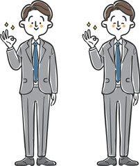 OKサインをするビジネスマン　上半身　ベクター