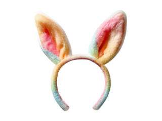 Fluffy rainbow bunny ears headband image, Isolated, Png Transparent Background