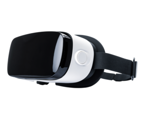 Close up of a sleek virtual reality headset with black and white design